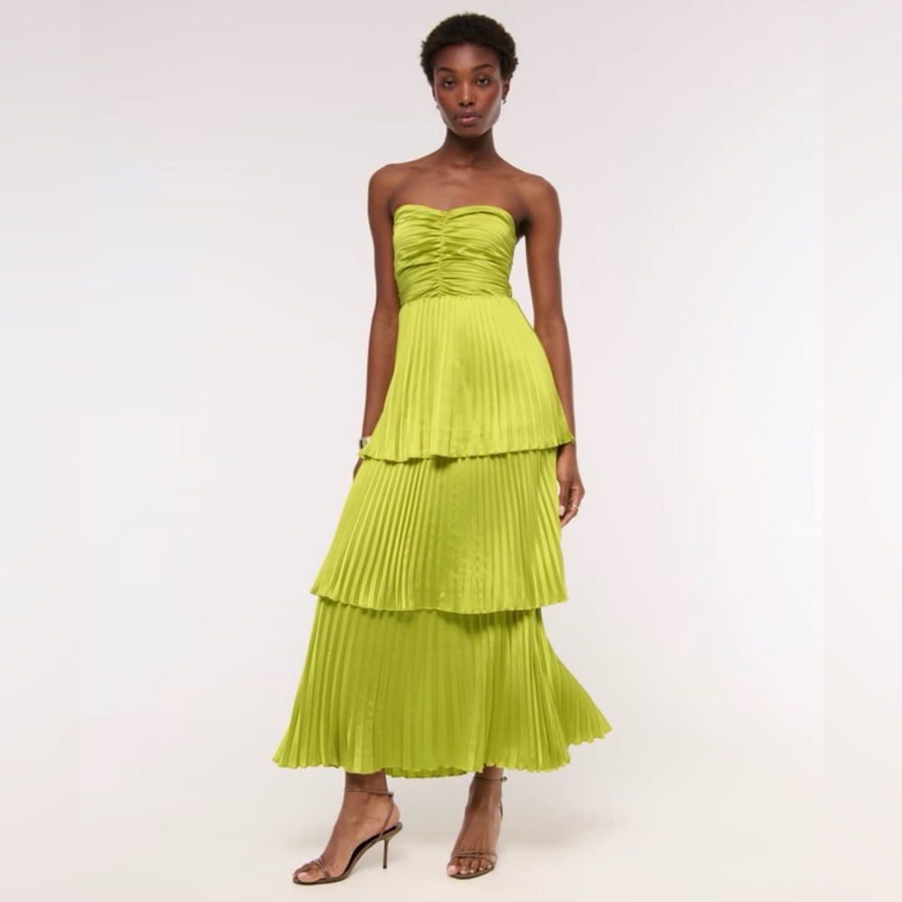 Abercrombie & Fitch Strapless Tiered Maxi Dress in Lime